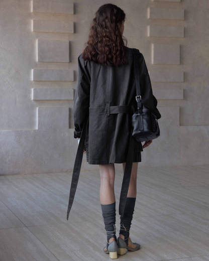 ウォッシュドコットンスエードチャコールロングジャケット 10168