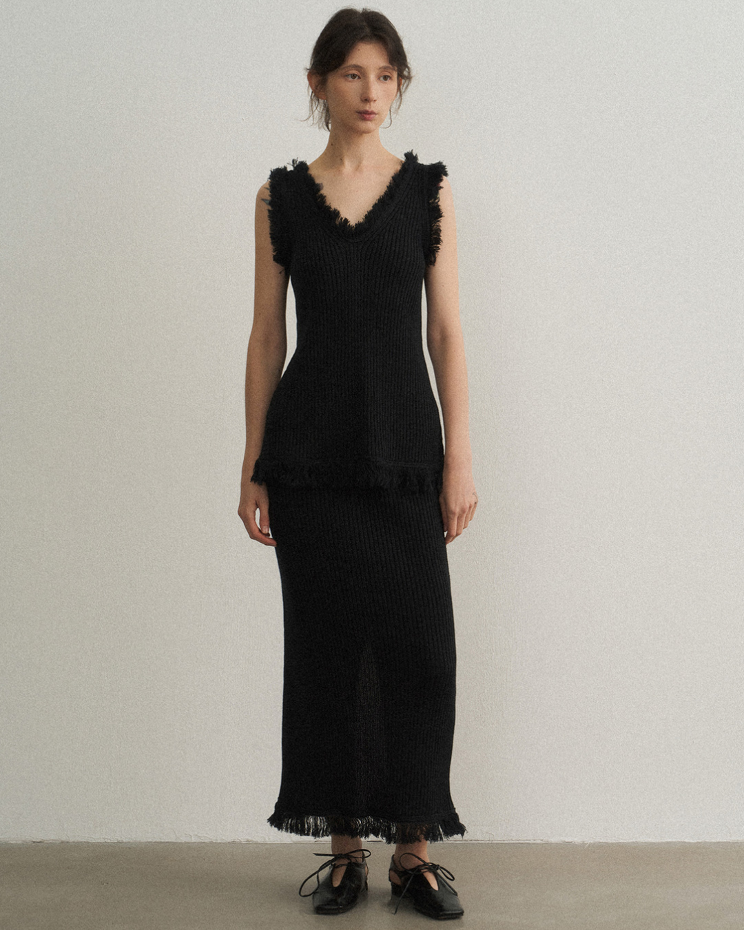 バックスリットフリンジニットスカート 10475