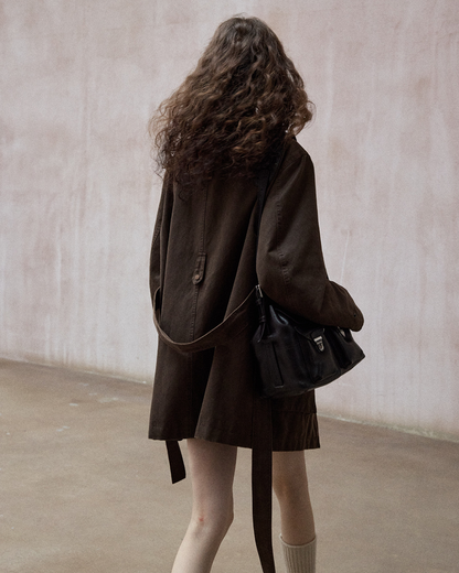 ウォッシュドコットンスエードブラウンロングジャケット 10167