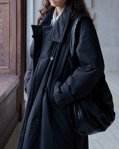 ダブルブレストキルティングロングコート 10233