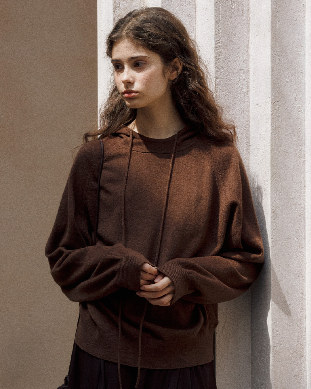 ラグランスリーブフーディーウォームトーンニットプルオーバー 10151