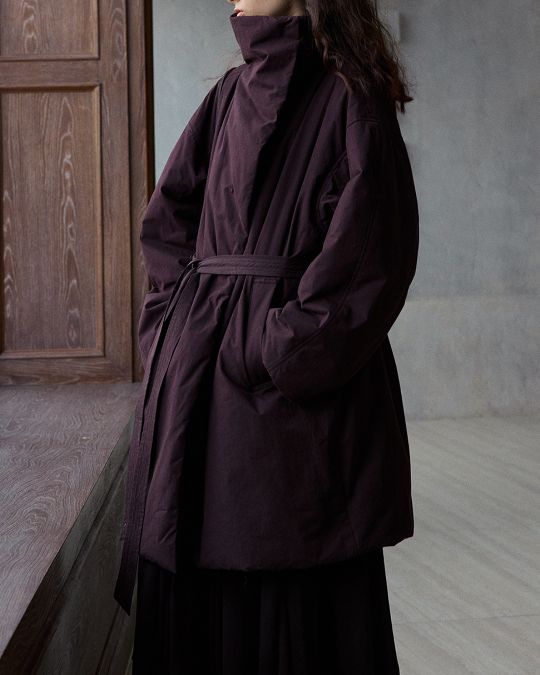 スタンドカラーロングストラップコート 10236