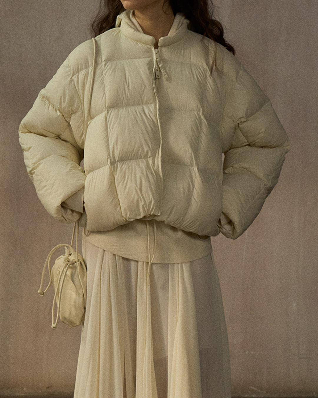 クルーネックドローコードショートコート 10268