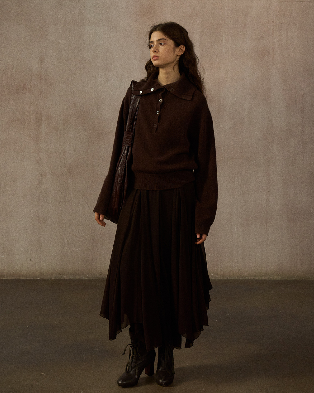 ハーフボタンリブニットミドルトーンプルオーバー 10323