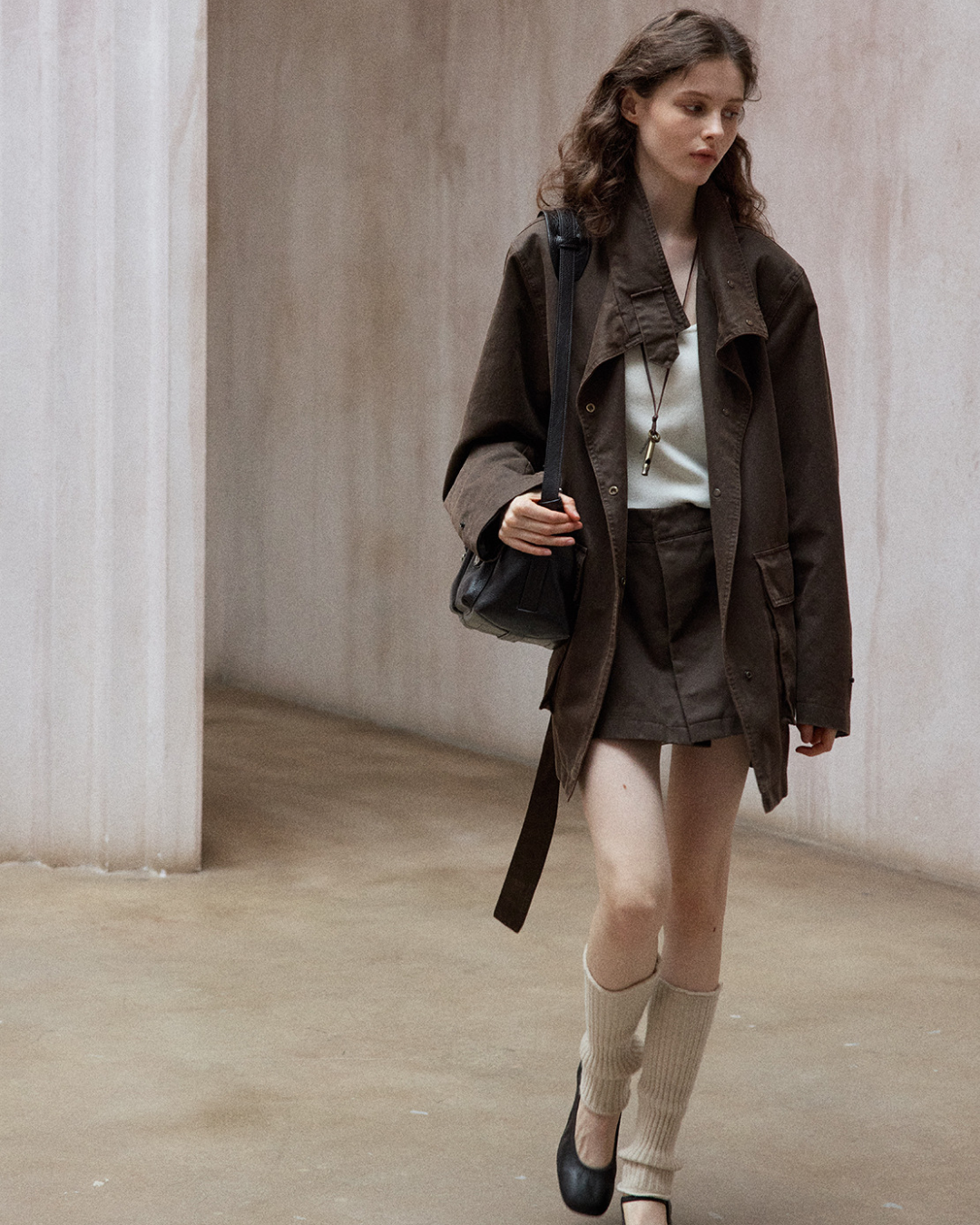 ウォッシュドコットンスエードブラウンロングジャケット 10167