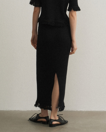 バックスリットフリンジニットスカート 10475