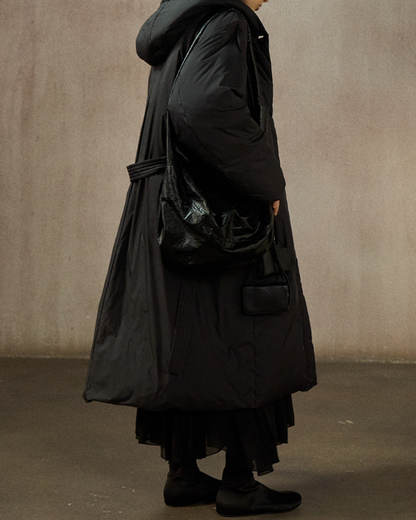 フーディーストラップロングダウンコート 10281