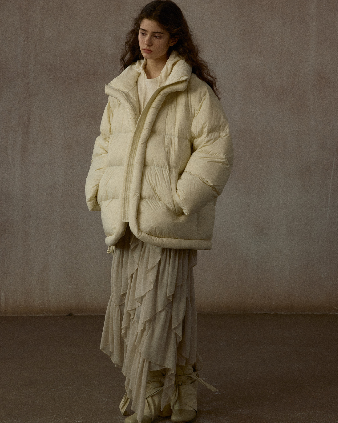 スタンドカラーシンプルミディコート 10306