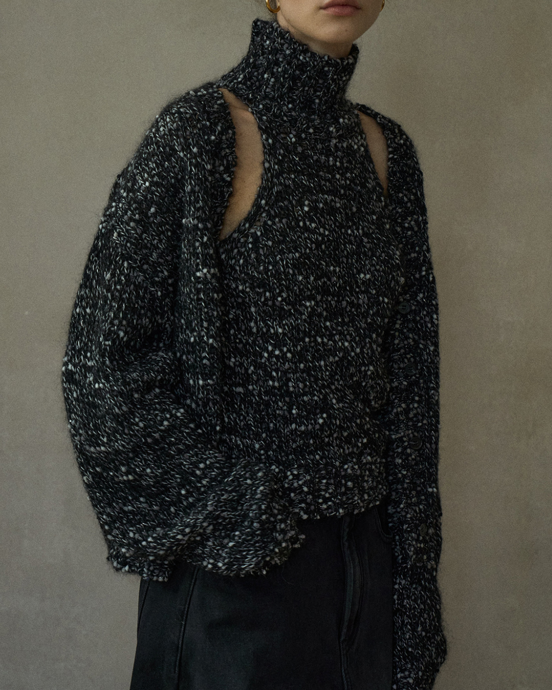 Vネックミディニットカーディガン 10216