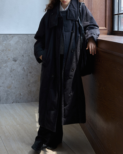 ダブルブレストキルティングロングコート 10233