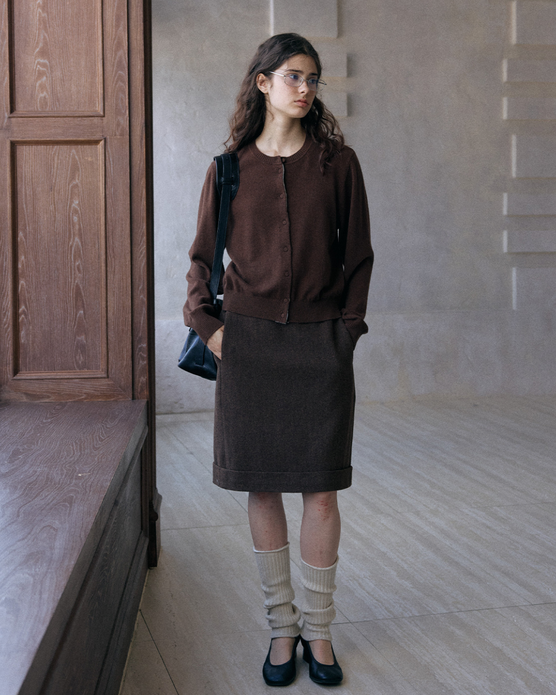 ラウンドネックシックトーンニットカーディガン 10162