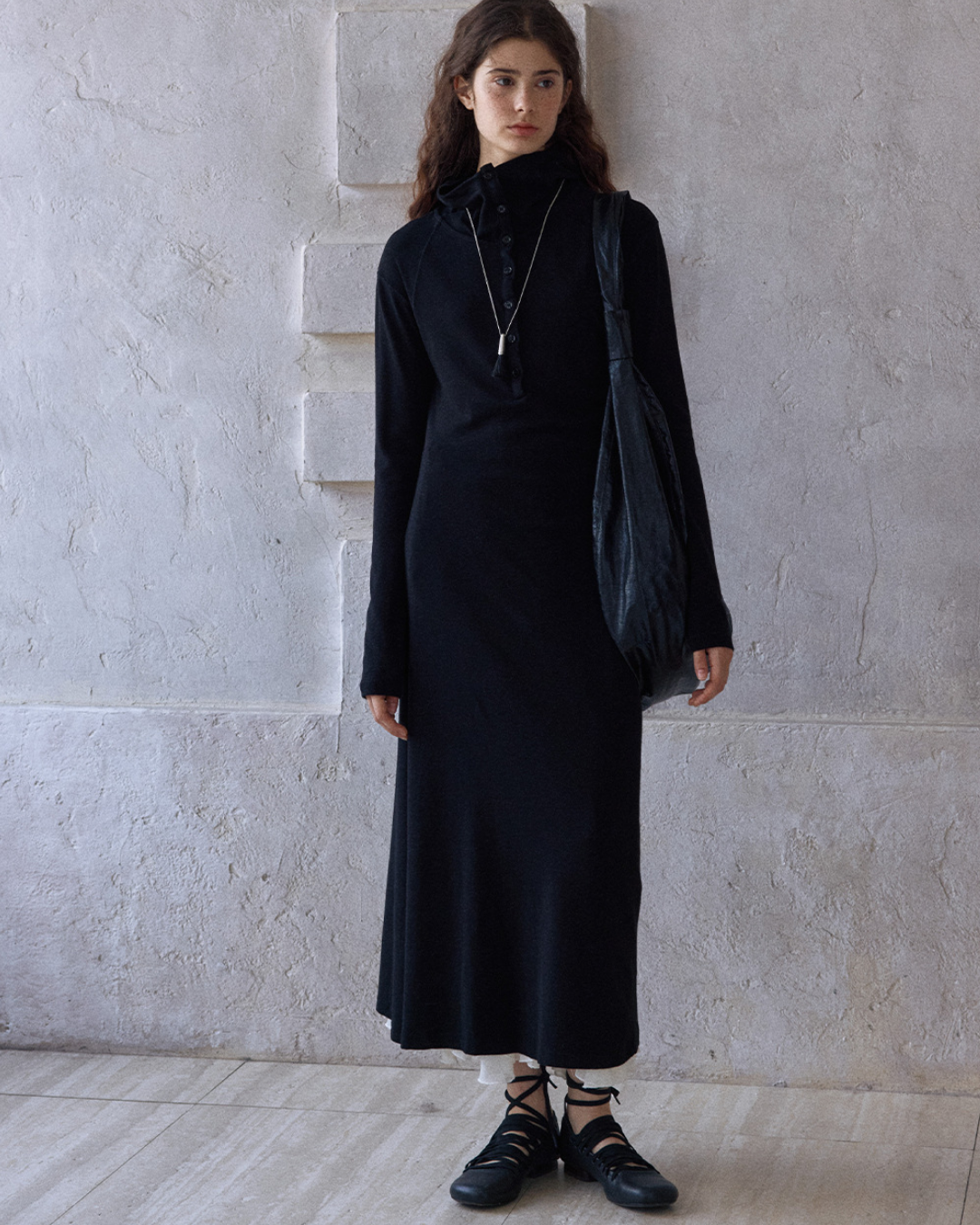 ヘンリーネックフーディーニットワンピース 10140