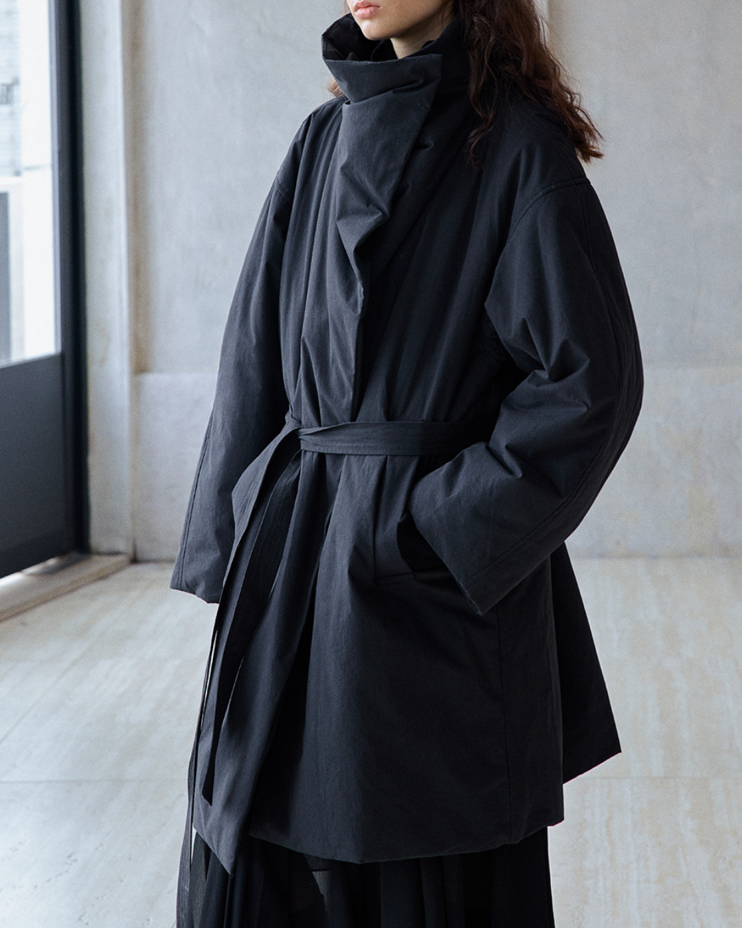 スタンドカラーロングストラップコート 10236