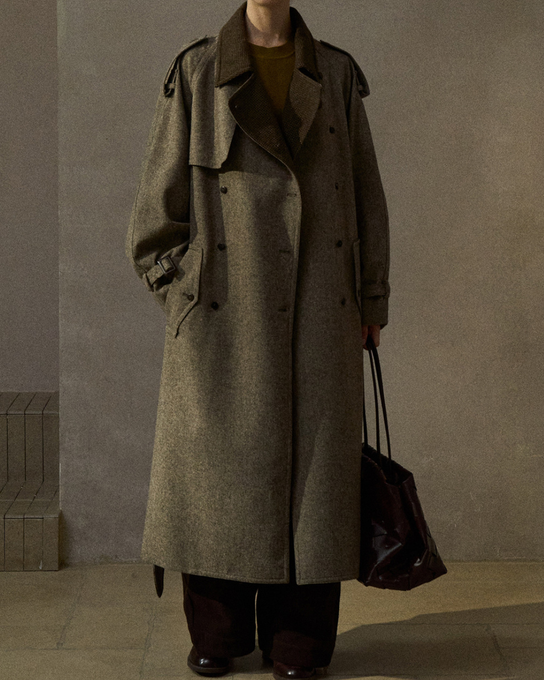 バイカラーダブルブレストロングコート 10283