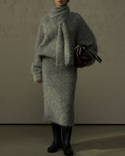 スカーフカラーオーバーニットプルオーバー 10279