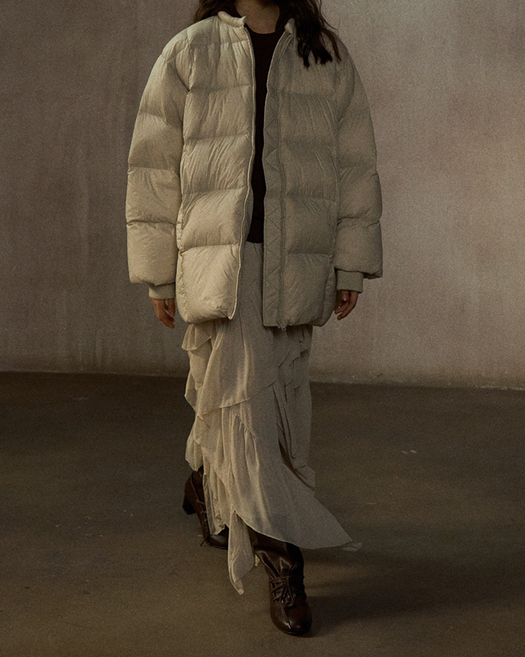 クルーネックミディキルティングコート 10271