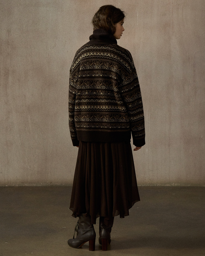 Vネックニットアイル柄カーディガン 10246