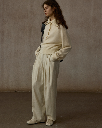 ハーフボタンリブニットミドルトーンプルオーバー 10323