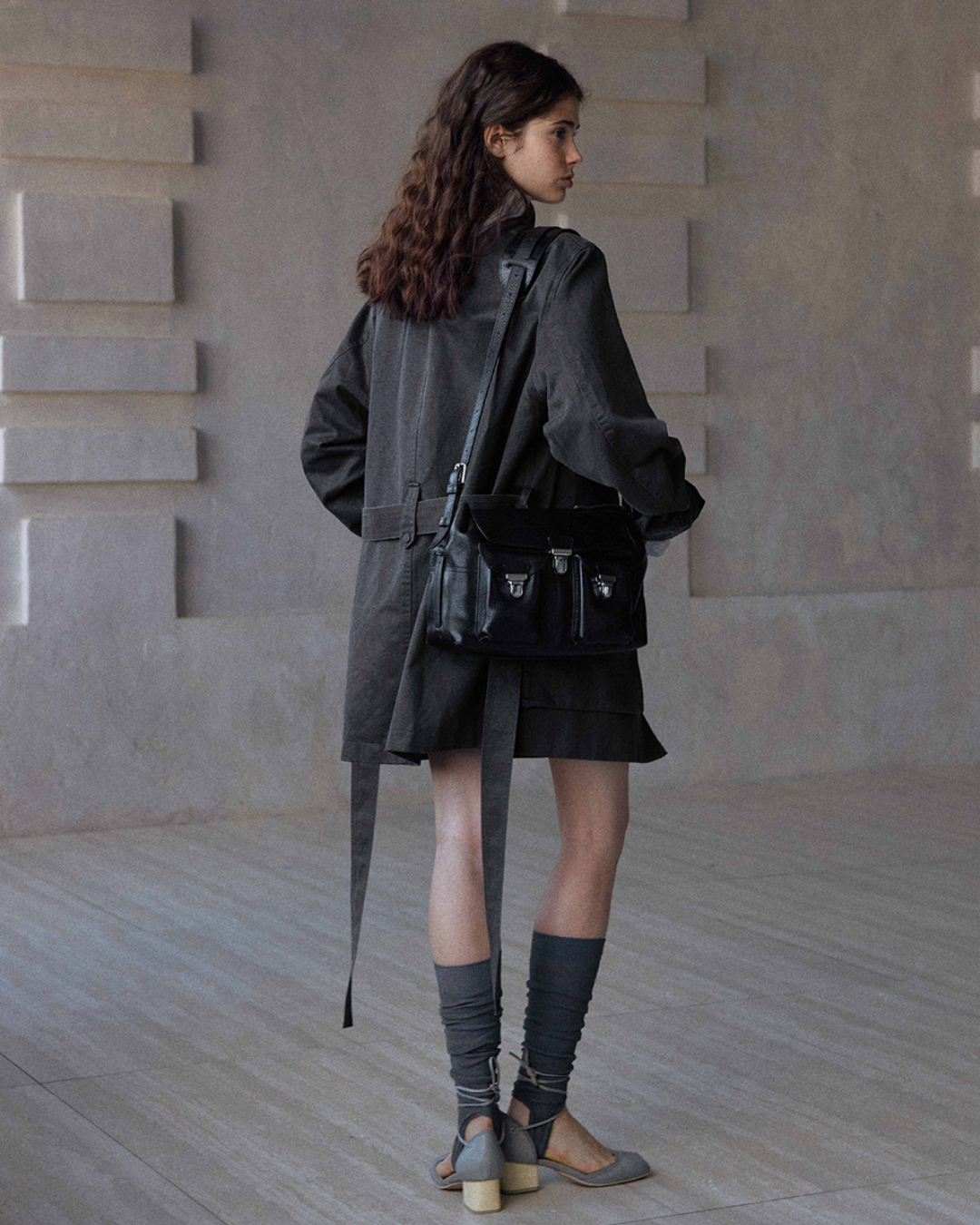 ウォッシュドコットンスエードチャコールロングジャケット 10168