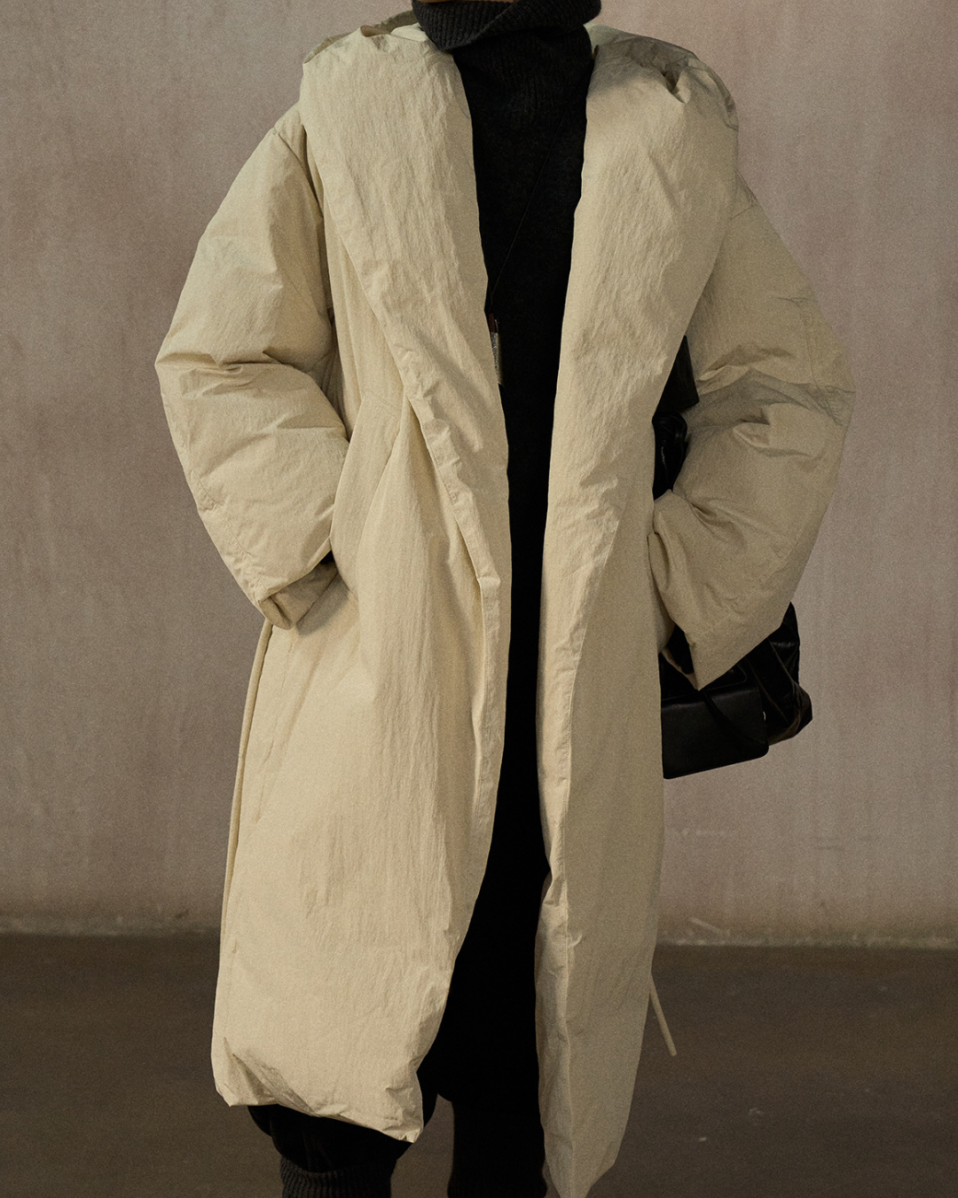 フーディーストラップロングダウンコート 10275