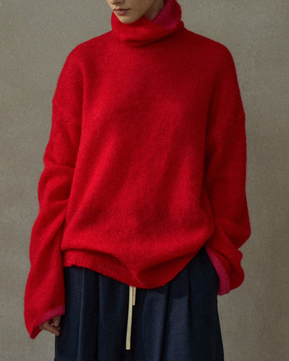 ハイカラーコントラストニットプルオーバー 10196