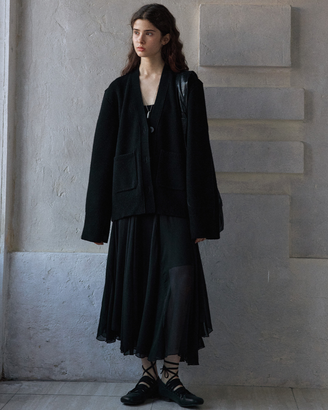 Vネックウエストワイドカーディガン 10171