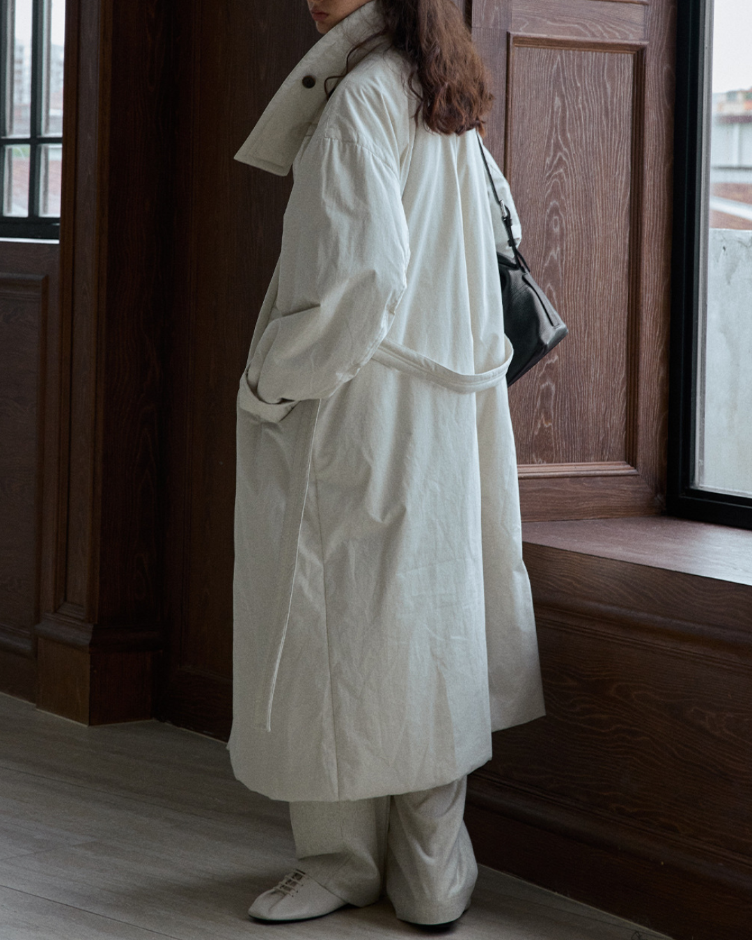 ダブルブレストキルティングロングコート 10233