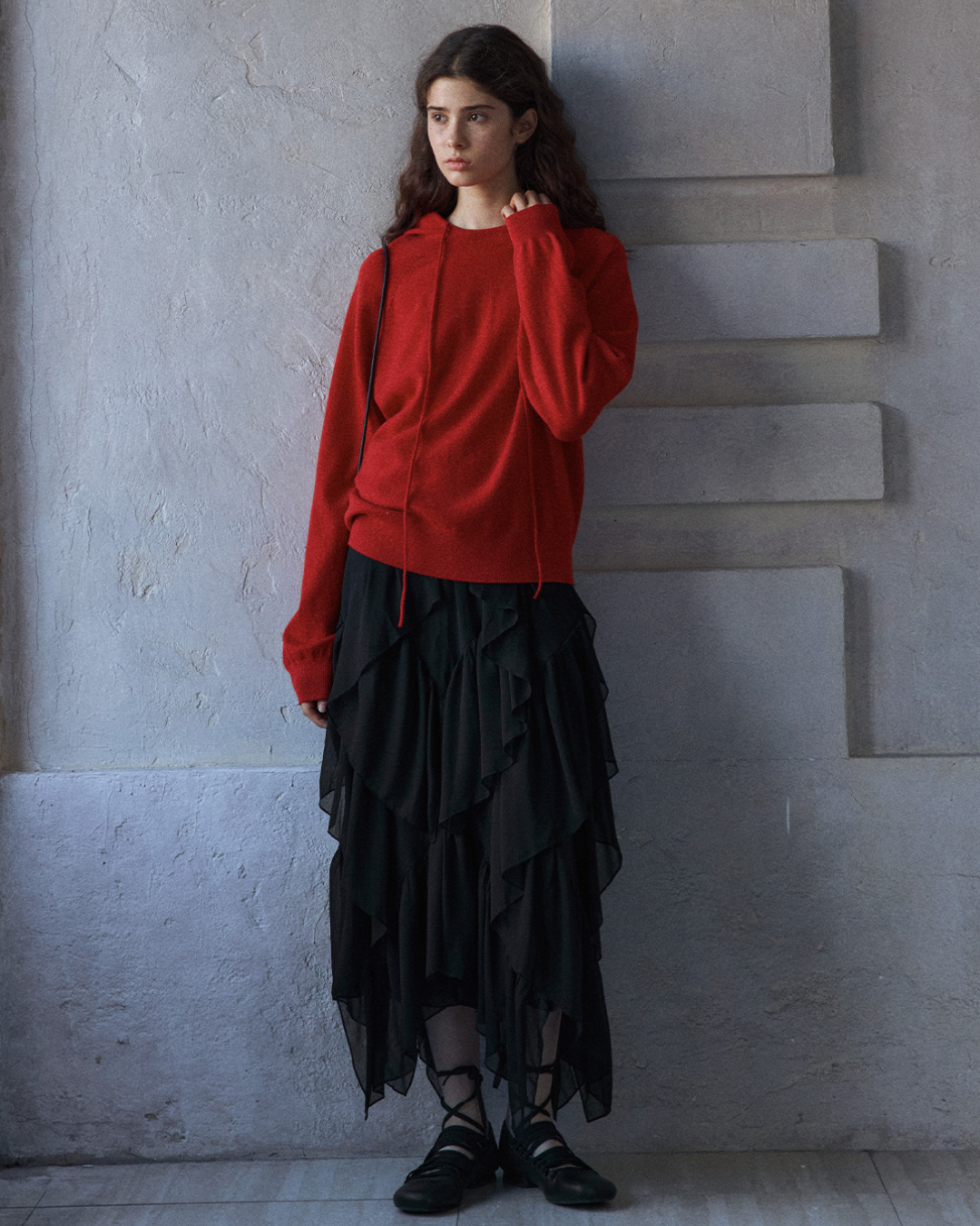 ラグランスリーブフーディーウォームトーンニットプルオーバー 10151