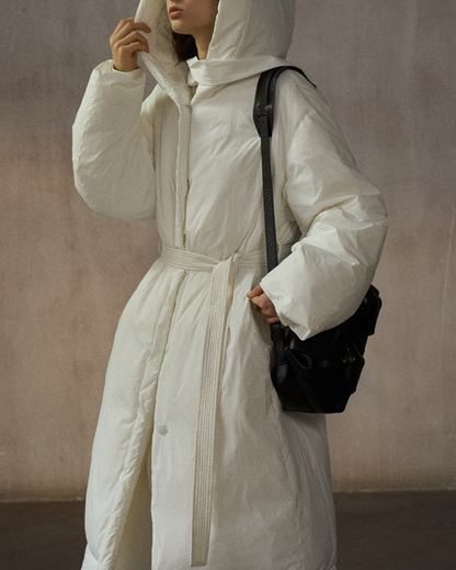 フーディーストラップロングダウンコート 10281