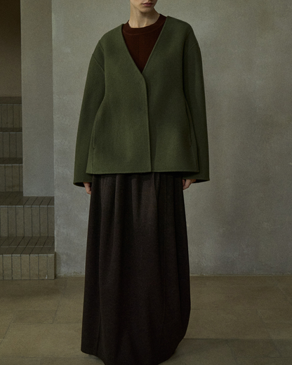 スカーフカラーミディフレアコート 10197