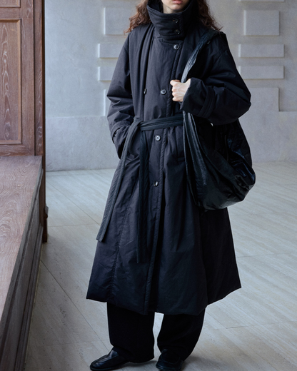 ダブルブレストキルティングロングコート 10233