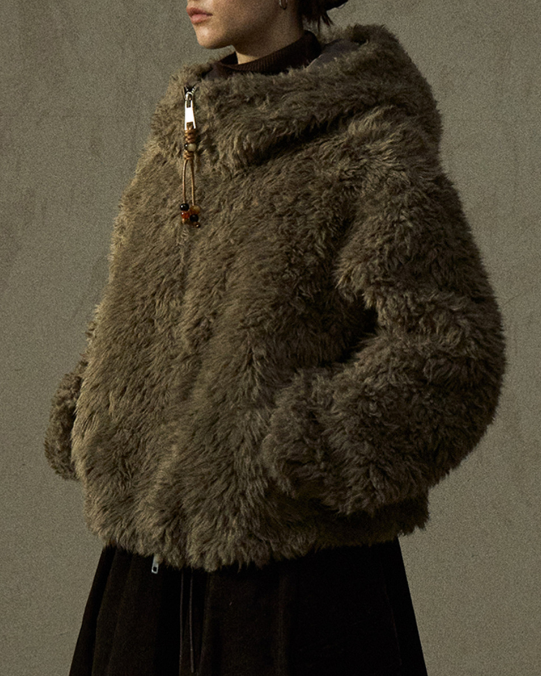 フーディージッパーボアショートコート 10293