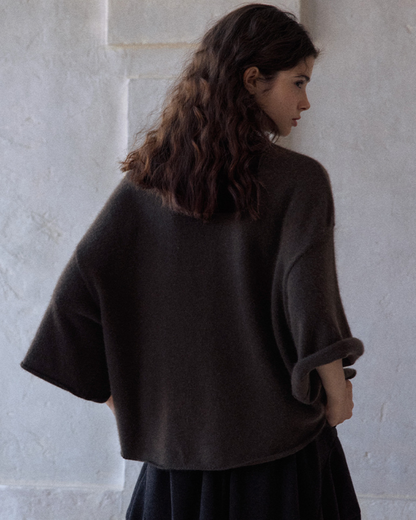 ラウンドネックミドルスリーブニットプルオーバー 10137