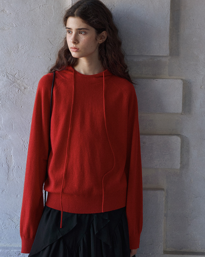 ラグランスリーブフーディーウォームトーンニットプルオーバー 10151