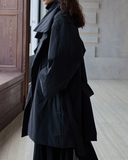 スタンドカラーロングストラップコート 10236