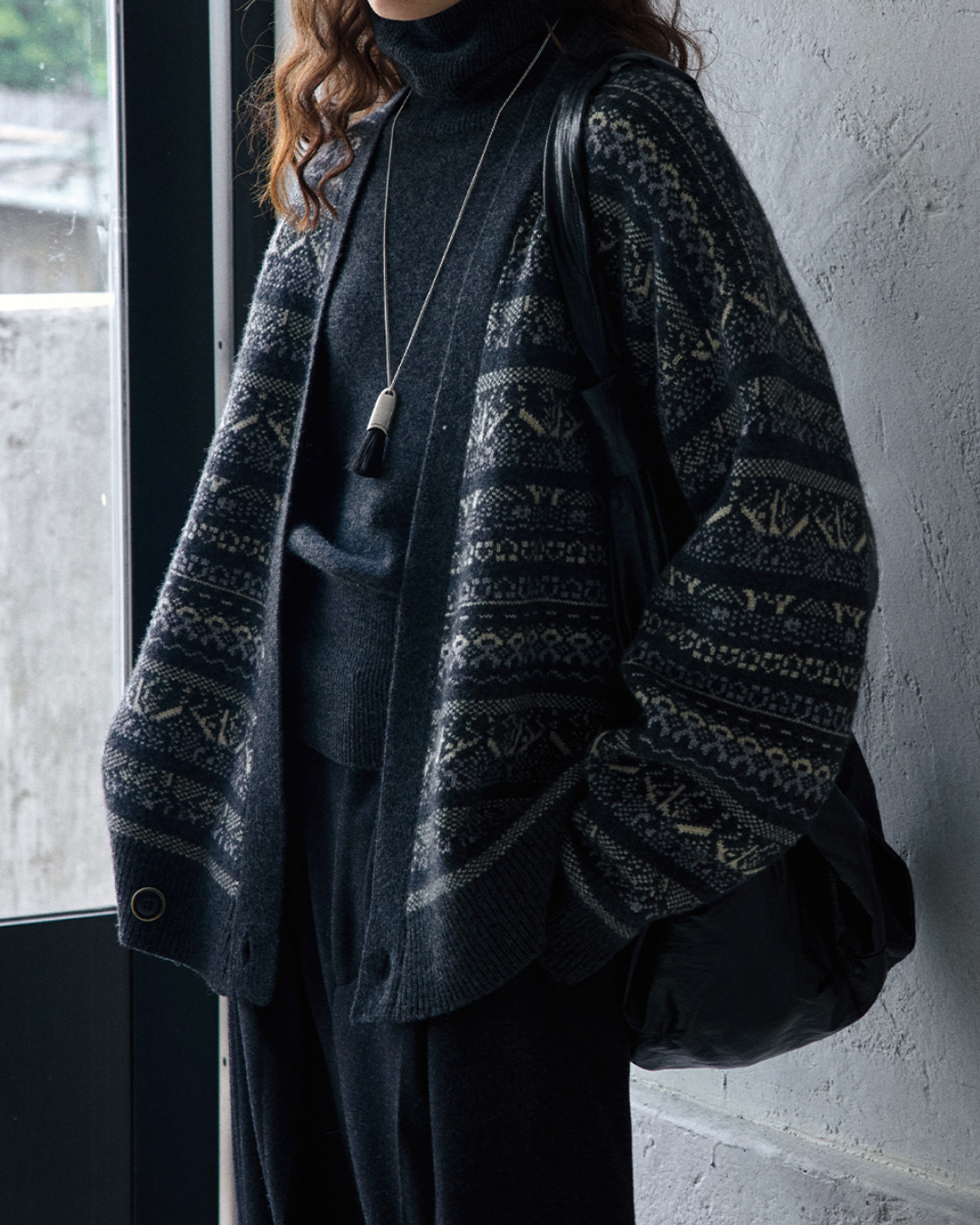 フェアアイルジャカードVネックニットカーディガン 10188