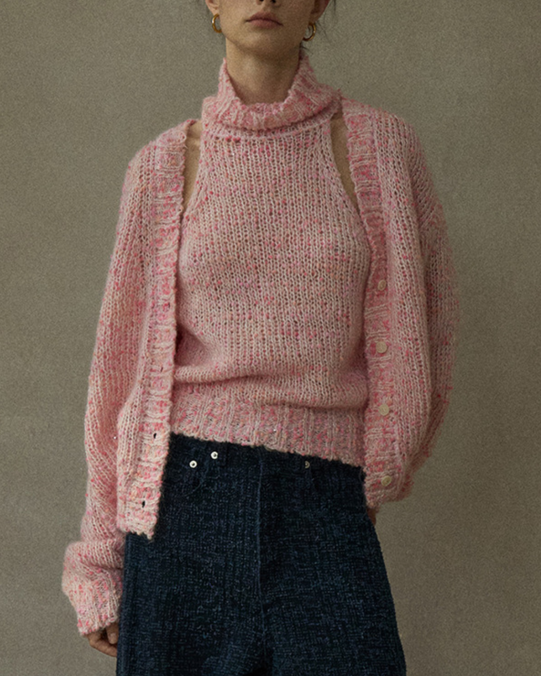 Vネックミディニットカーディガン 10216