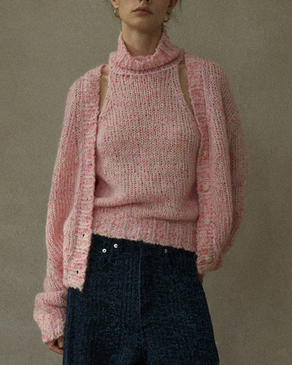 Vネックミディニットカーディガン 10216