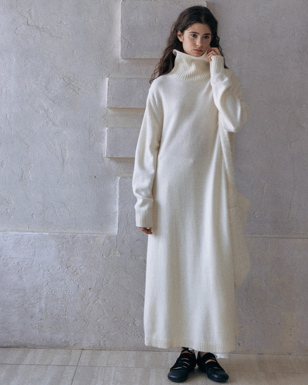 ハイカラーニットワンピース 10175