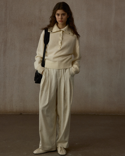 ハーフボタンリブニットミドルトーンプルオーバー 10323