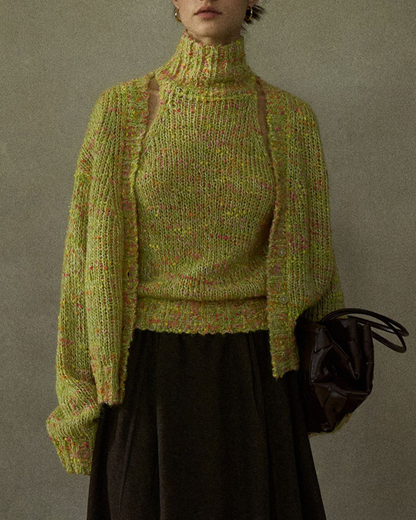 Vネックミディニットカーディガン 10216