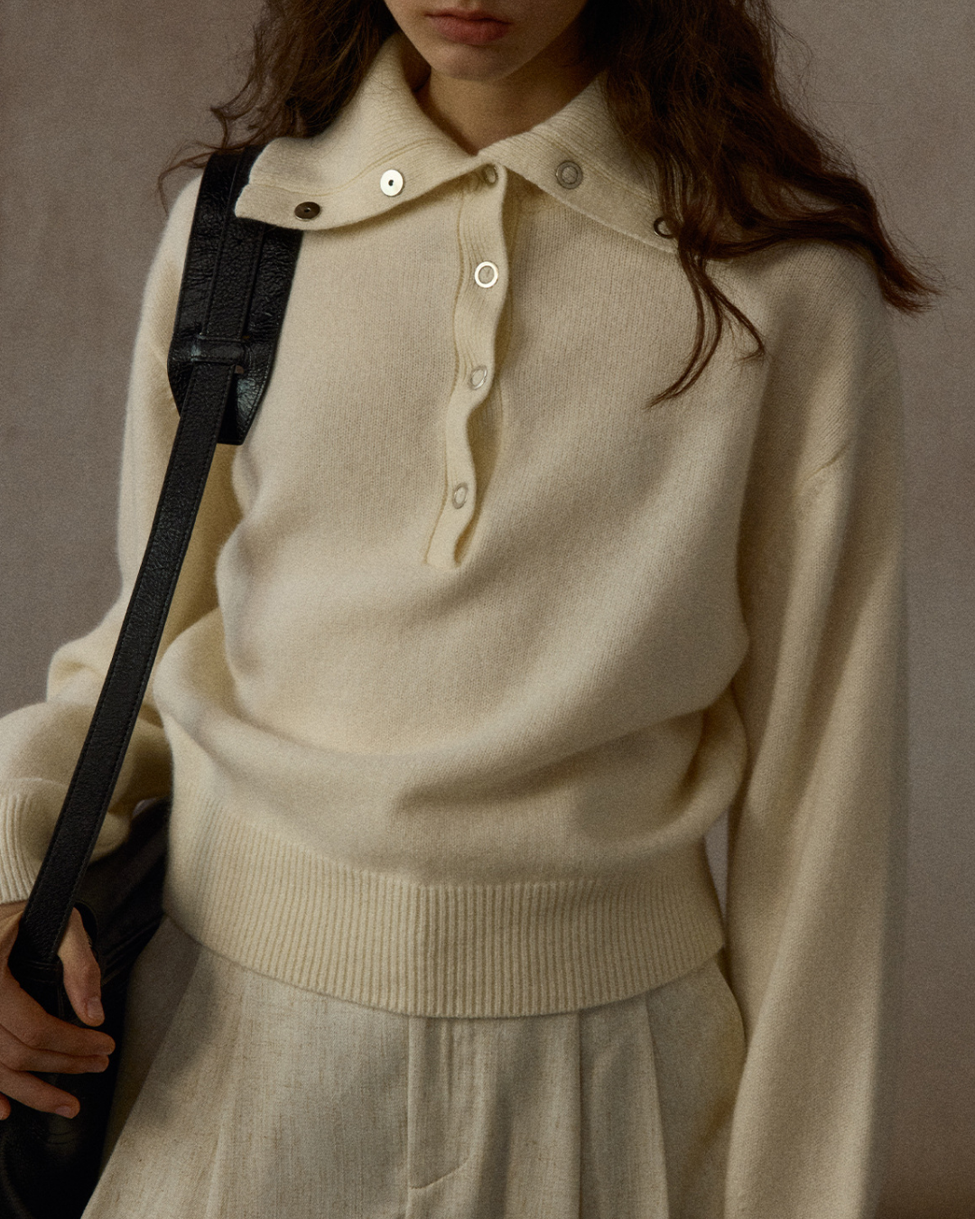 ハーフボタンリブニットミドルトーンプルオーバー 10323