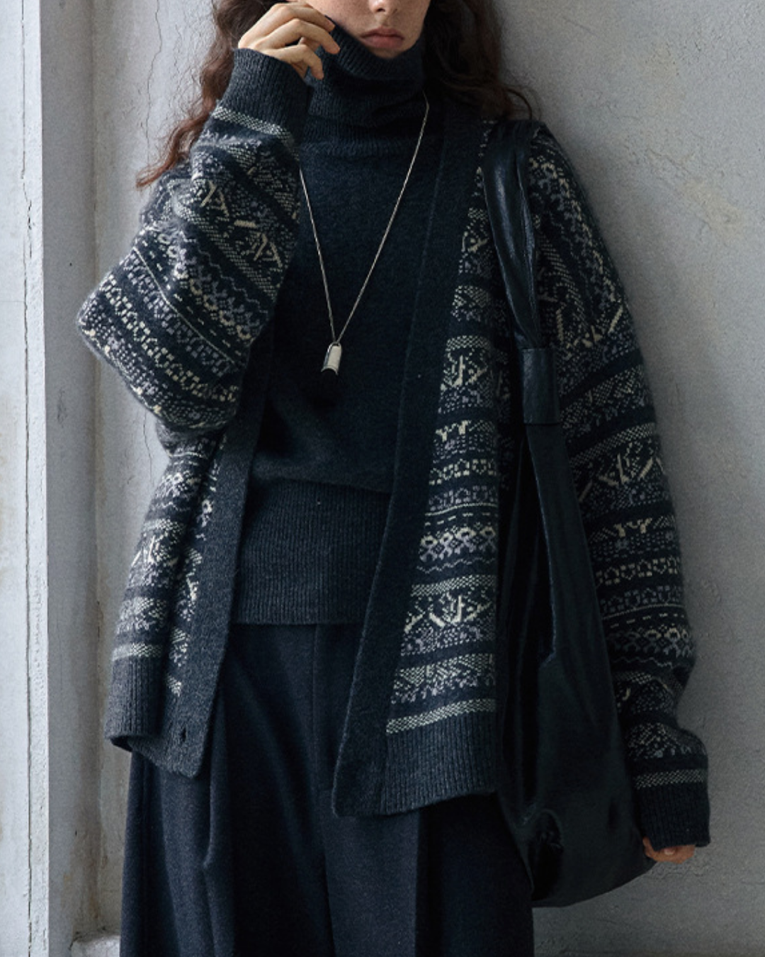フェアアイルジャカードVネックニットカーディガン 10188