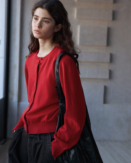 ラウンドネックソフトトーンニットカーディガン 10152