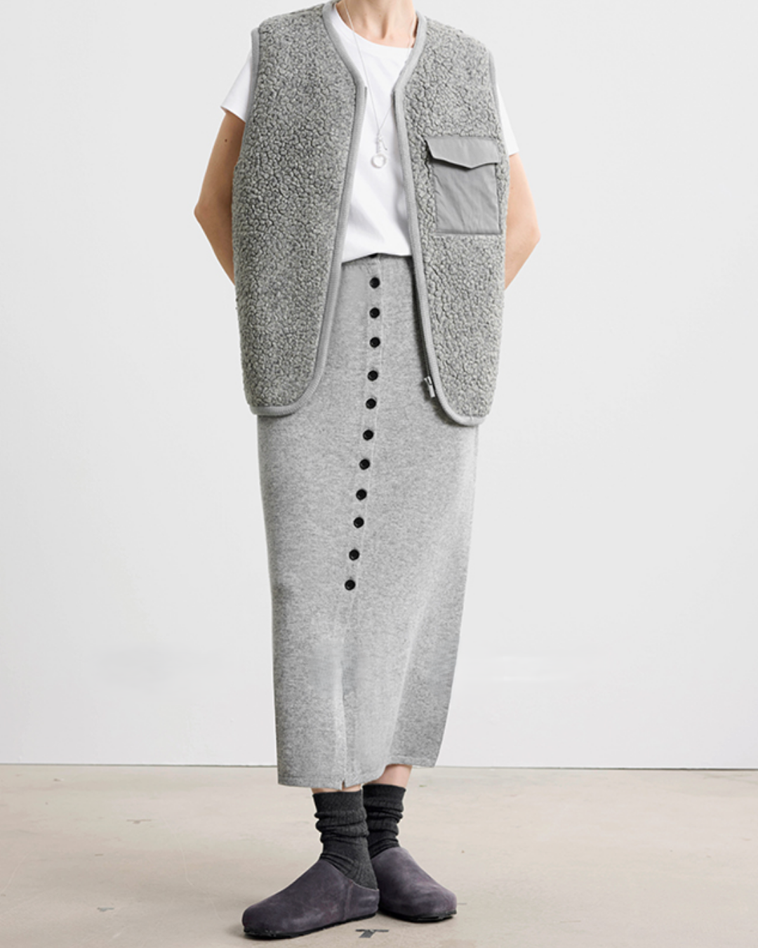 フロントスリットボタンデザインロングスカート 10329