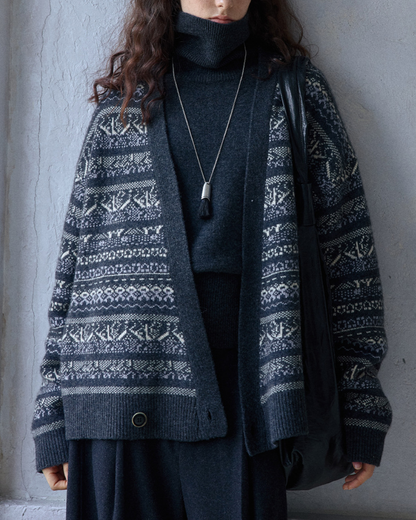 フェアアイルジャカードVネックニットカーディガン 10188