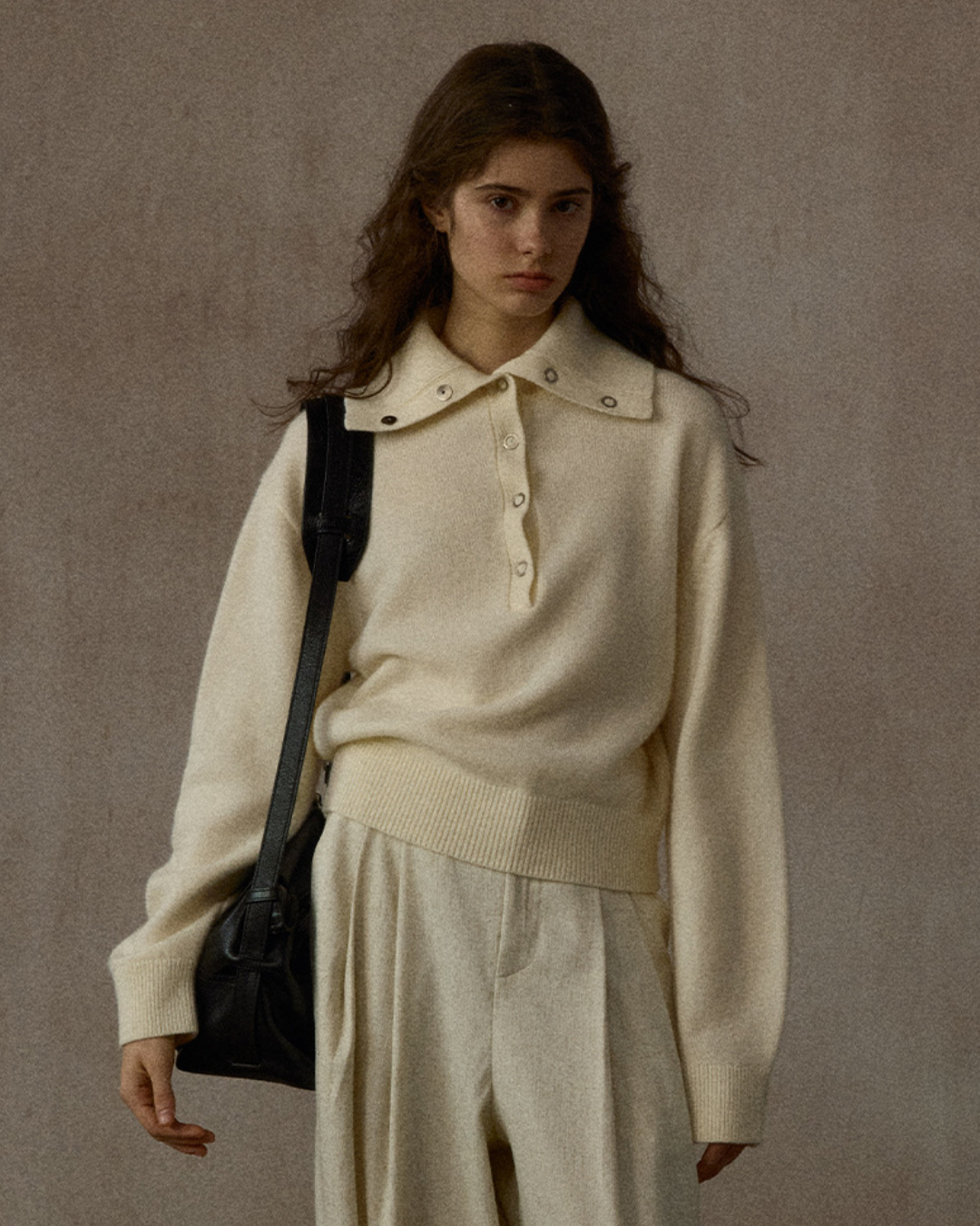 ハーフボタンリブニットミドルトーンプルオーバー 10323