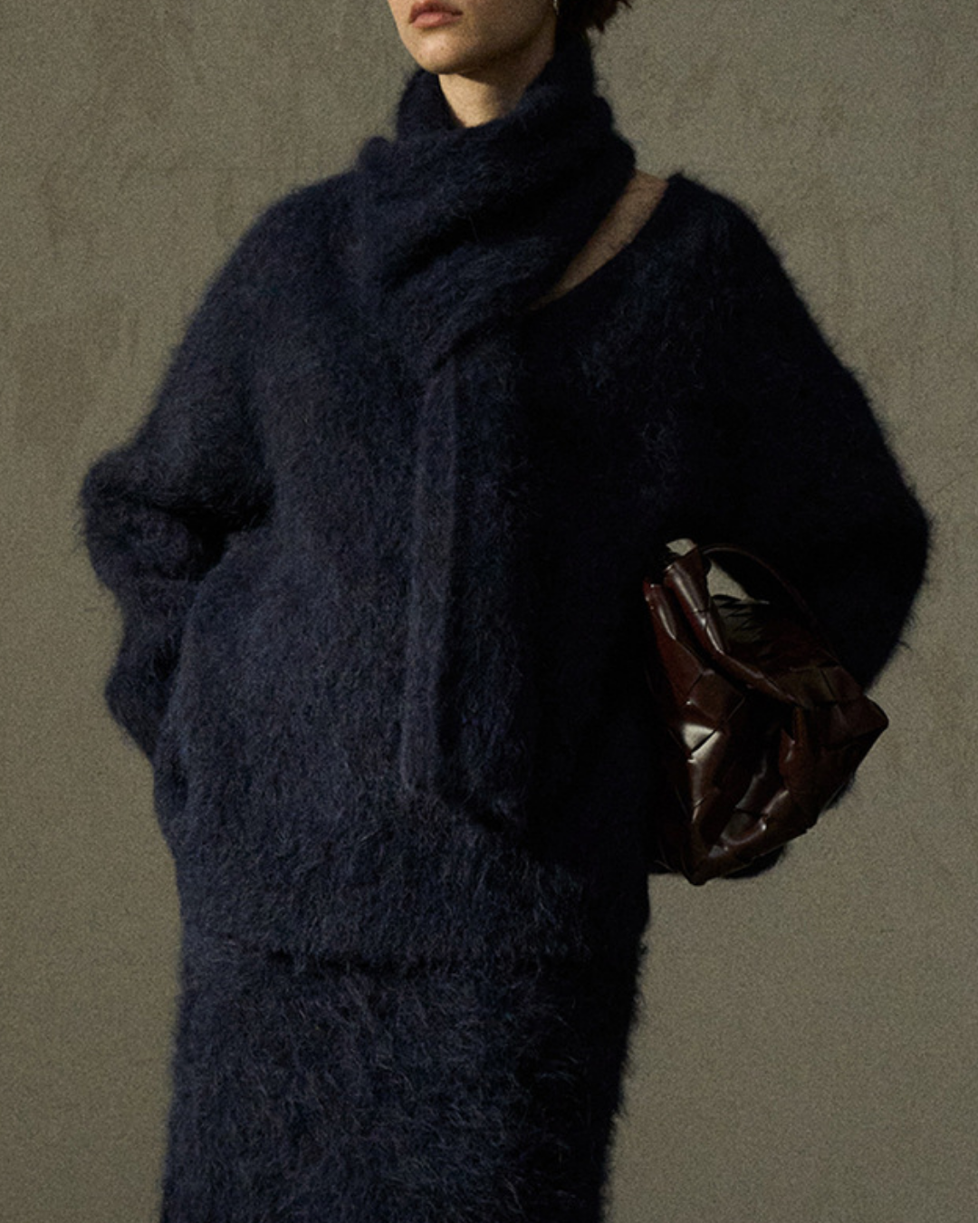 スカーフカラーオーバーニットプルオーバー 10279