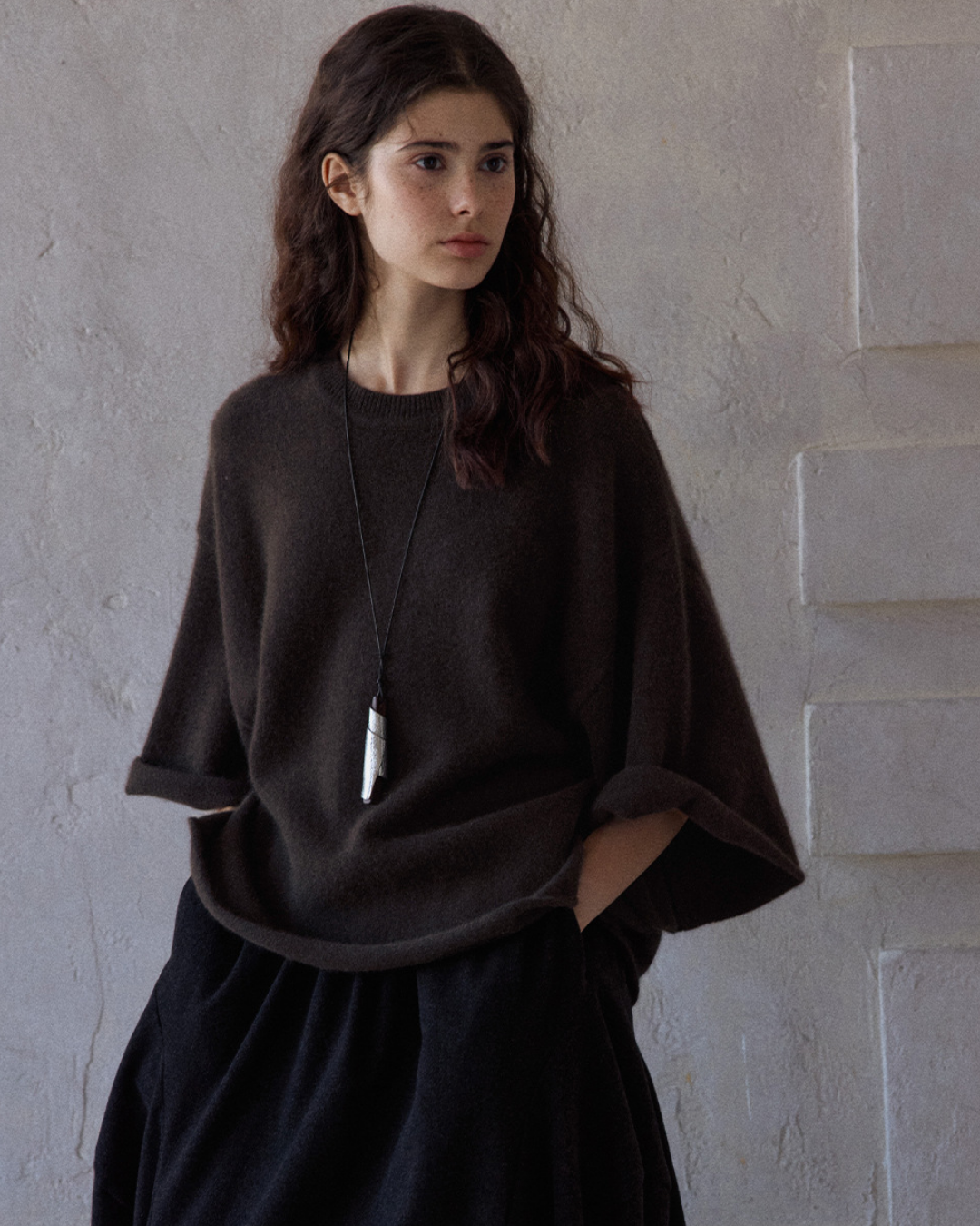 ラウンドネックミドルスリーブニットプルオーバー 10137