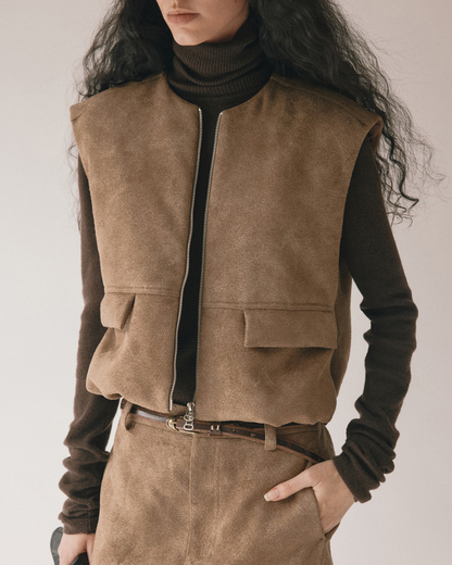 スリークスエードジップベスト 10419